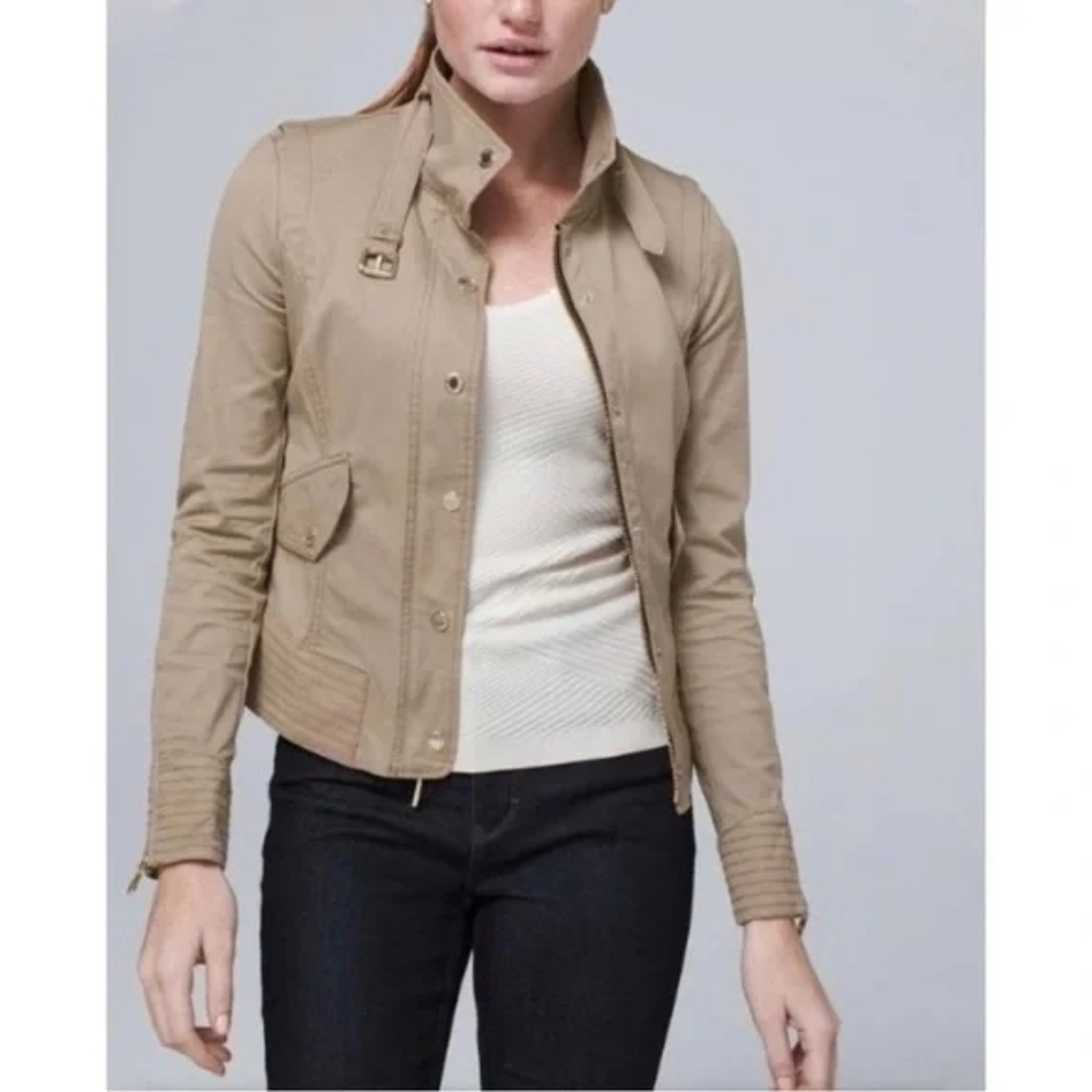 White House Black Market Beige Utility Jacket SZ 8 Pit To Pit 19"